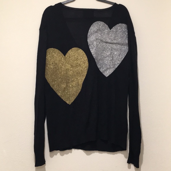 Wildfox Gold Sequin/Sparkly Heart Sweater - Picture 1 of 12